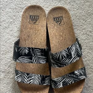 Reef Black and White Palm Slide Sandals